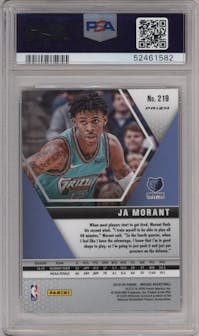 Ja Morant from the 2019-20 Panini Mosaic  set featuring a Choice Red&Green parallel graded by PSA and given an overall grade of 10.