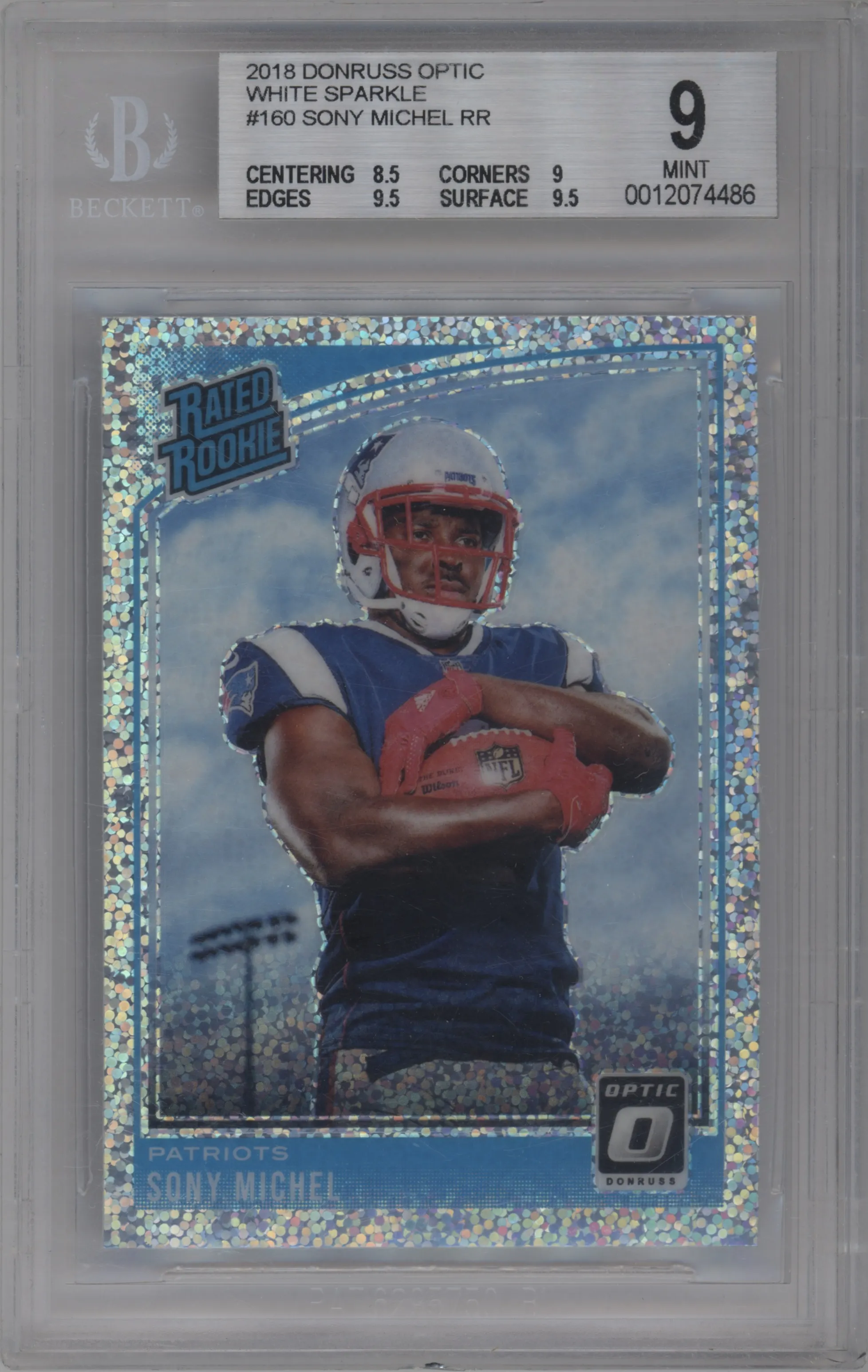 2018 Panini Donruss Optic Rated Rookie Sony Michel White Sparkle #160 BGS 9