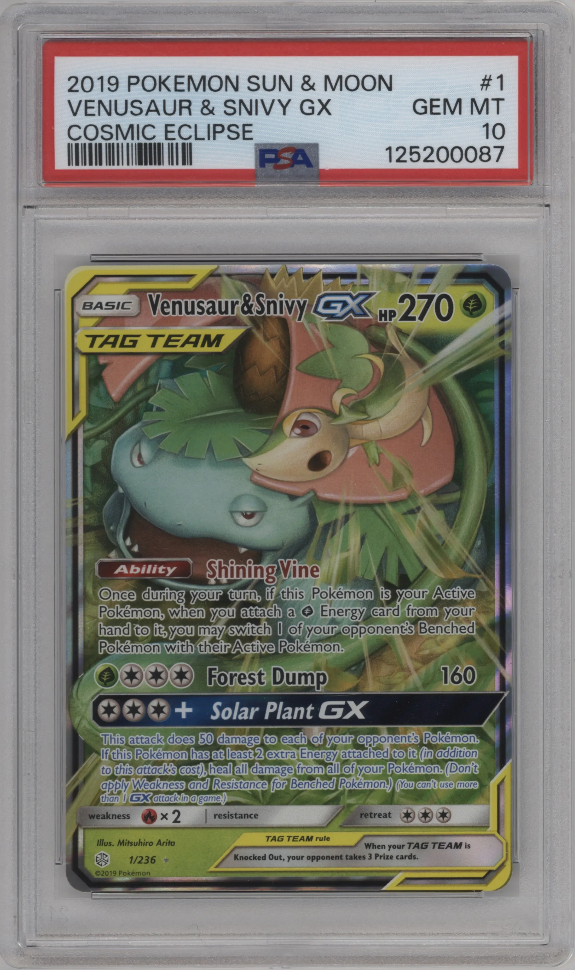 2019 Pokemon S&M Cosmic Eclipse Venusaur/Snivy GX #1 PSA 10