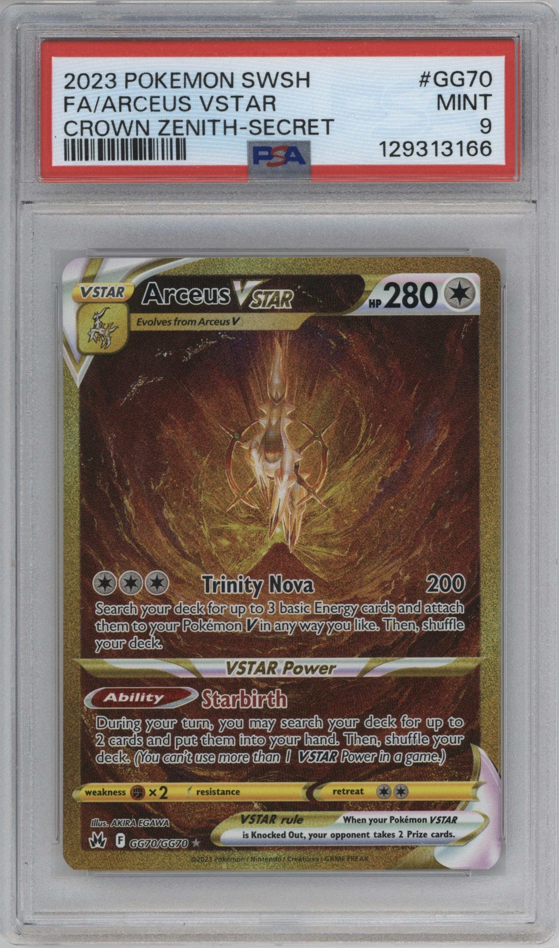 Arceus VSTAR from the 2023 Pokemon SWSH set graded by PSA and given an overall grade of 9.