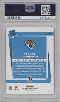 Trevor Lawrence from the 2021 Panini Donruss set graded by PSA and given an overall grade of 10.