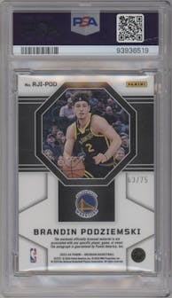Brandin Podziemski from the 2023-24 Panini Obsidian set featuring a Electric Etch Orange Flood parallel graded by PSA and given an overall grade of 10.