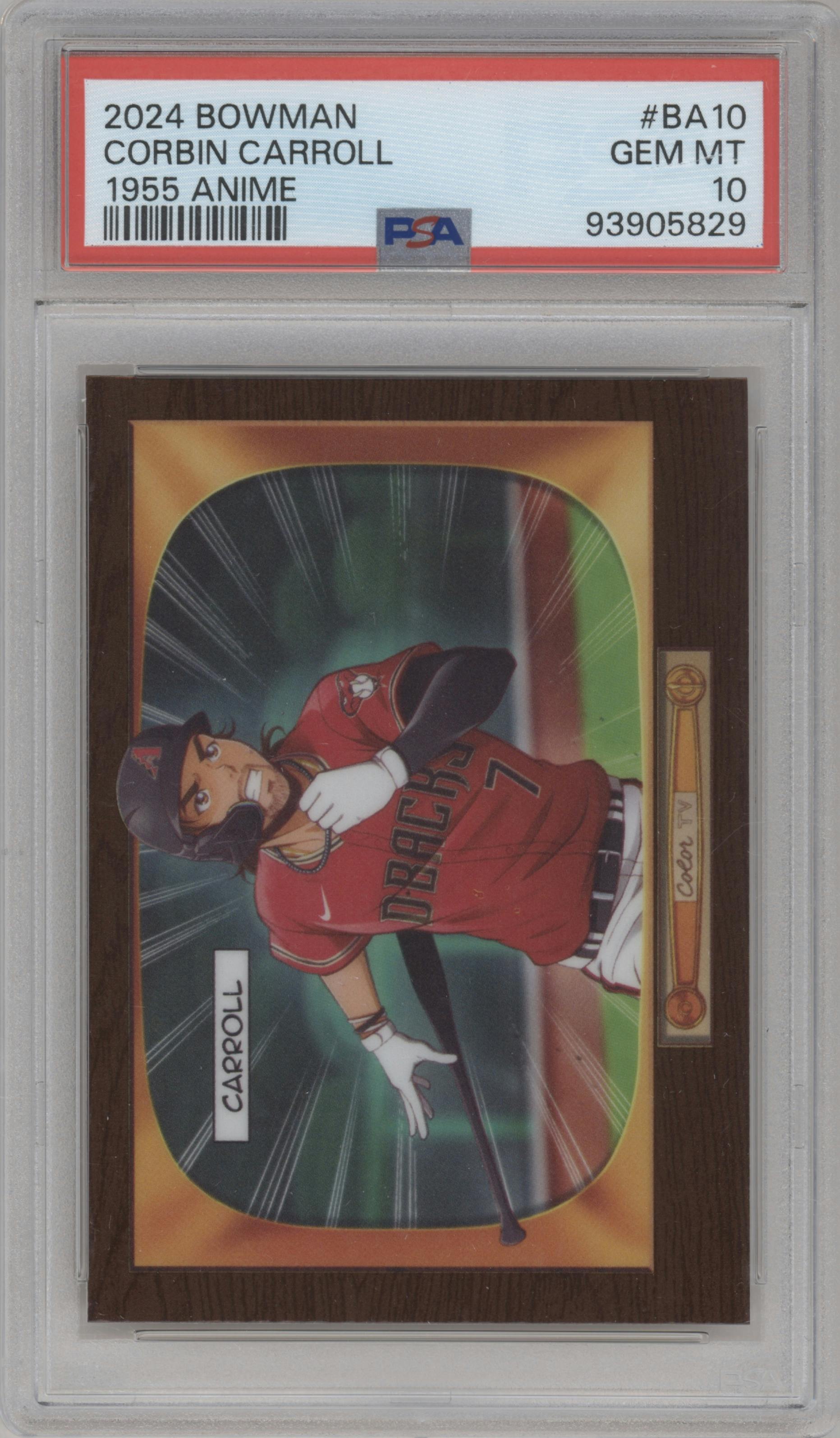 Corbin Carroll from the 2024 Bowman set graded by PSA and given an overall grade of 10.