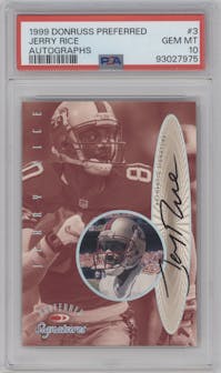 Jerry Rice from the 1999 Donruss Preferred QBC set graded by PSA and given an overall grade of 10.
