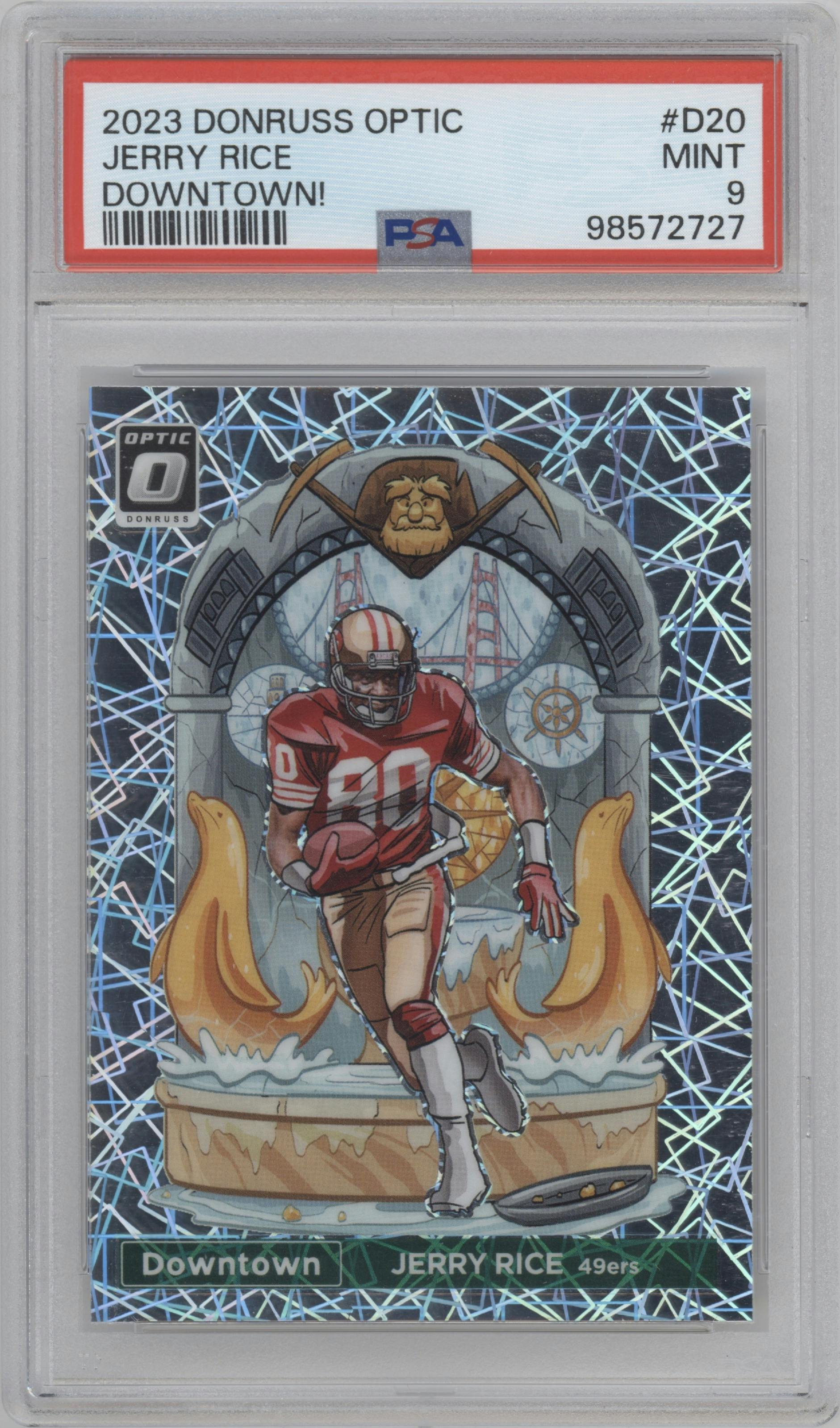 Jerry Rice from the 2023 Donruss Optic set graded by PSA and given an overall grade of 9.