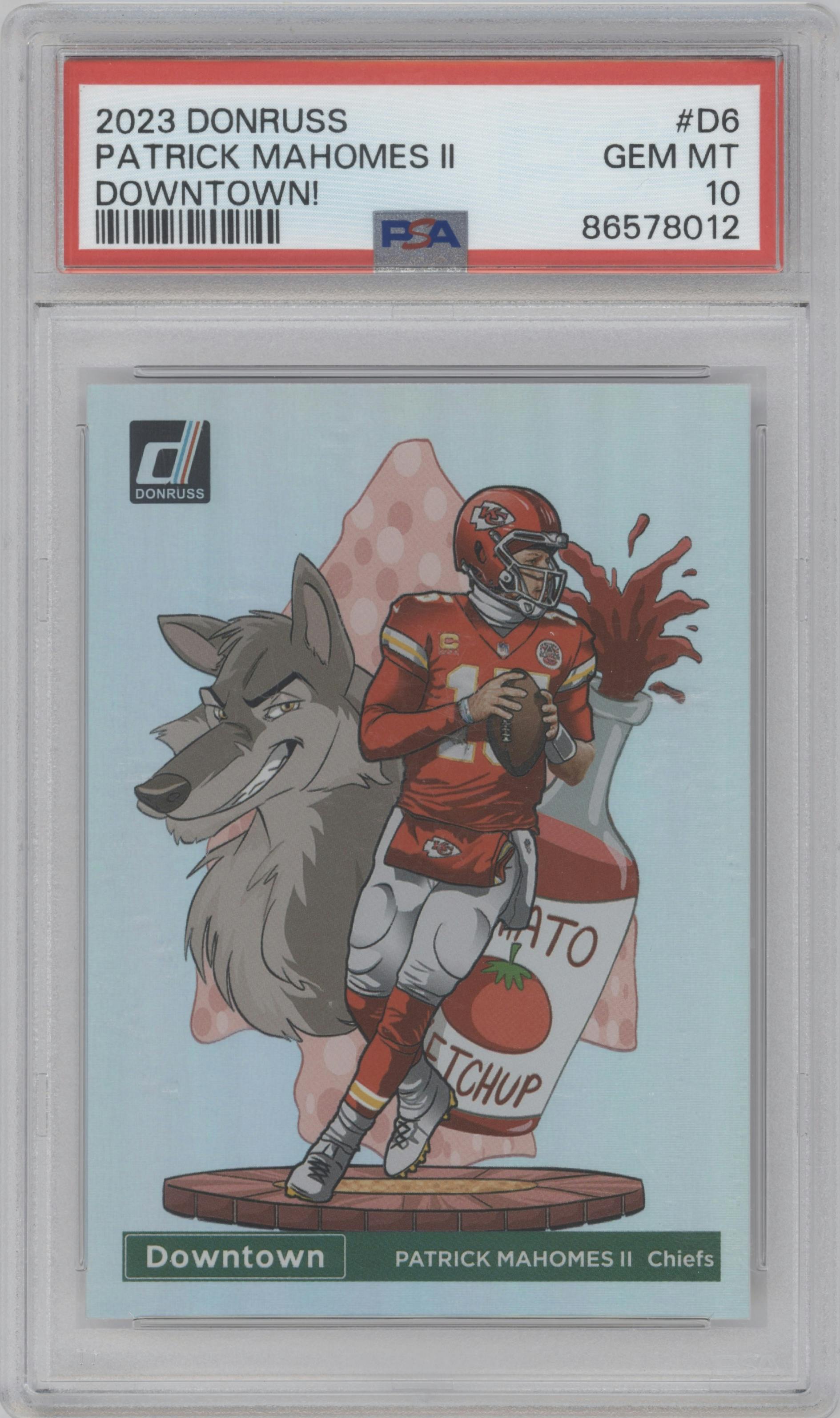 Patrick Mahomes II  from the 2023 Panini Donruss set graded by PSA and given an overall grade of 10.