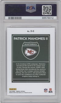 Patrick Mahomes II  from the 2023 Panini Donruss set graded by PSA and given an overall grade of 10.