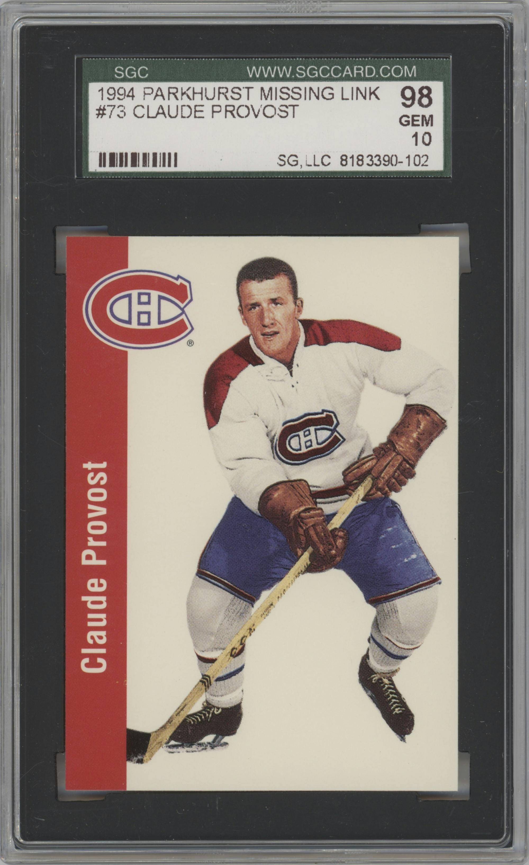 Claude Provost from the 1994 Parkhurst Missing Link 1956-57 set graded by SGC and given an overall grade of 10.