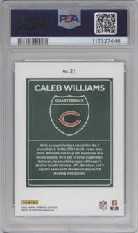 Caleb Williams from the 2024 Donruss set graded by PSA and given an overall grade of 9.