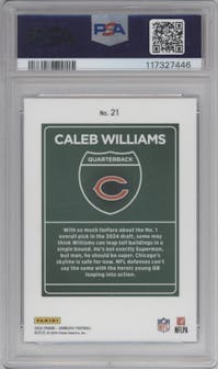Caleb Williams from the 2024 Donruss set graded by PSA and given an overall grade of 9.