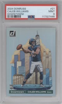 Caleb Williams from the 2024 Donruss set graded by PSA and given an overall grade of 9.