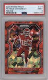 Patrick Mahomes II from the 2020 Panini Prizm set featuring a Red Ice Prizm parallel graded by PSA and given an overall grade of 9.