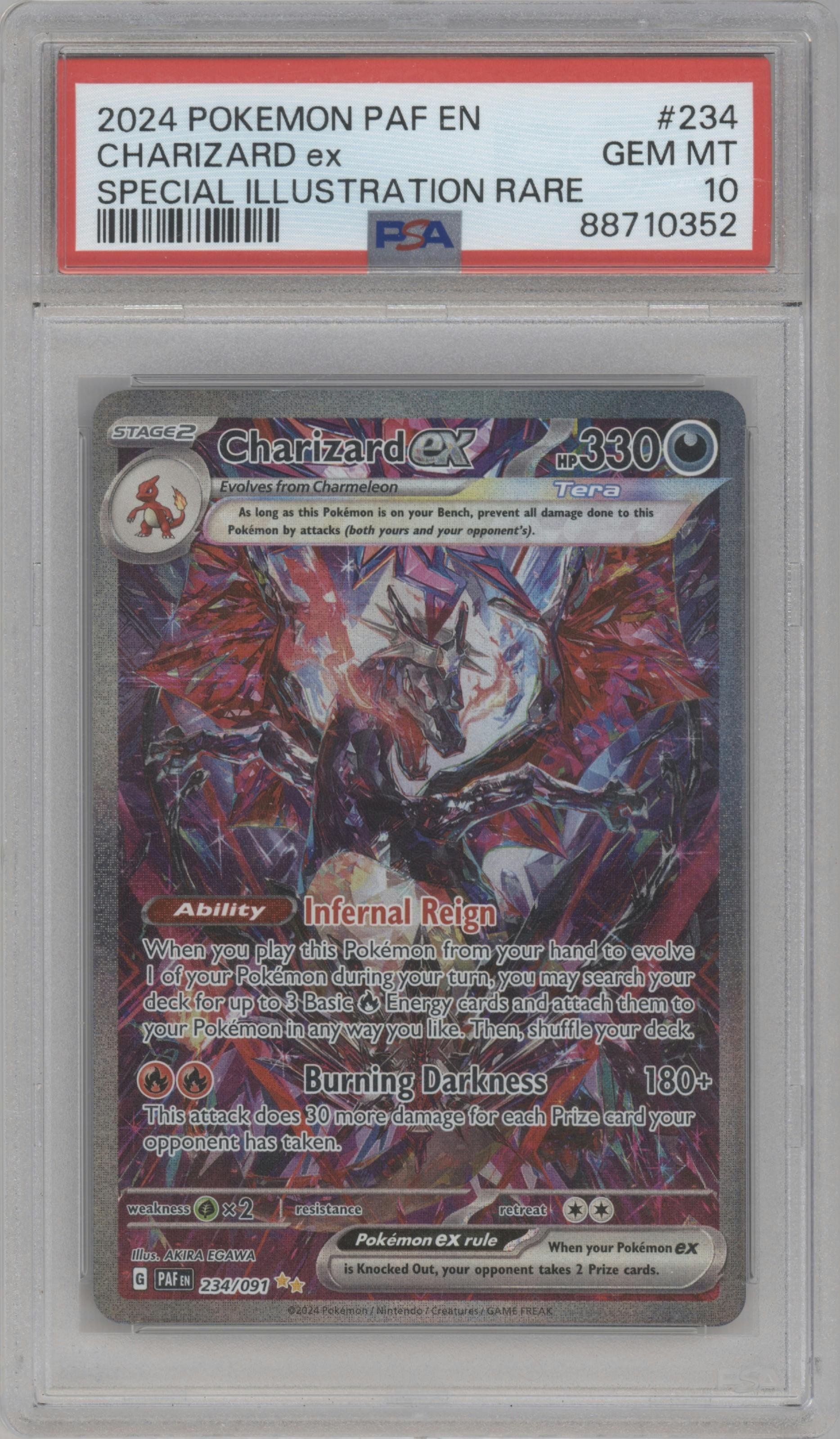 Charizard ex from the 2024 Pokemon SV set graded by PSA and given an overall grade of 10.