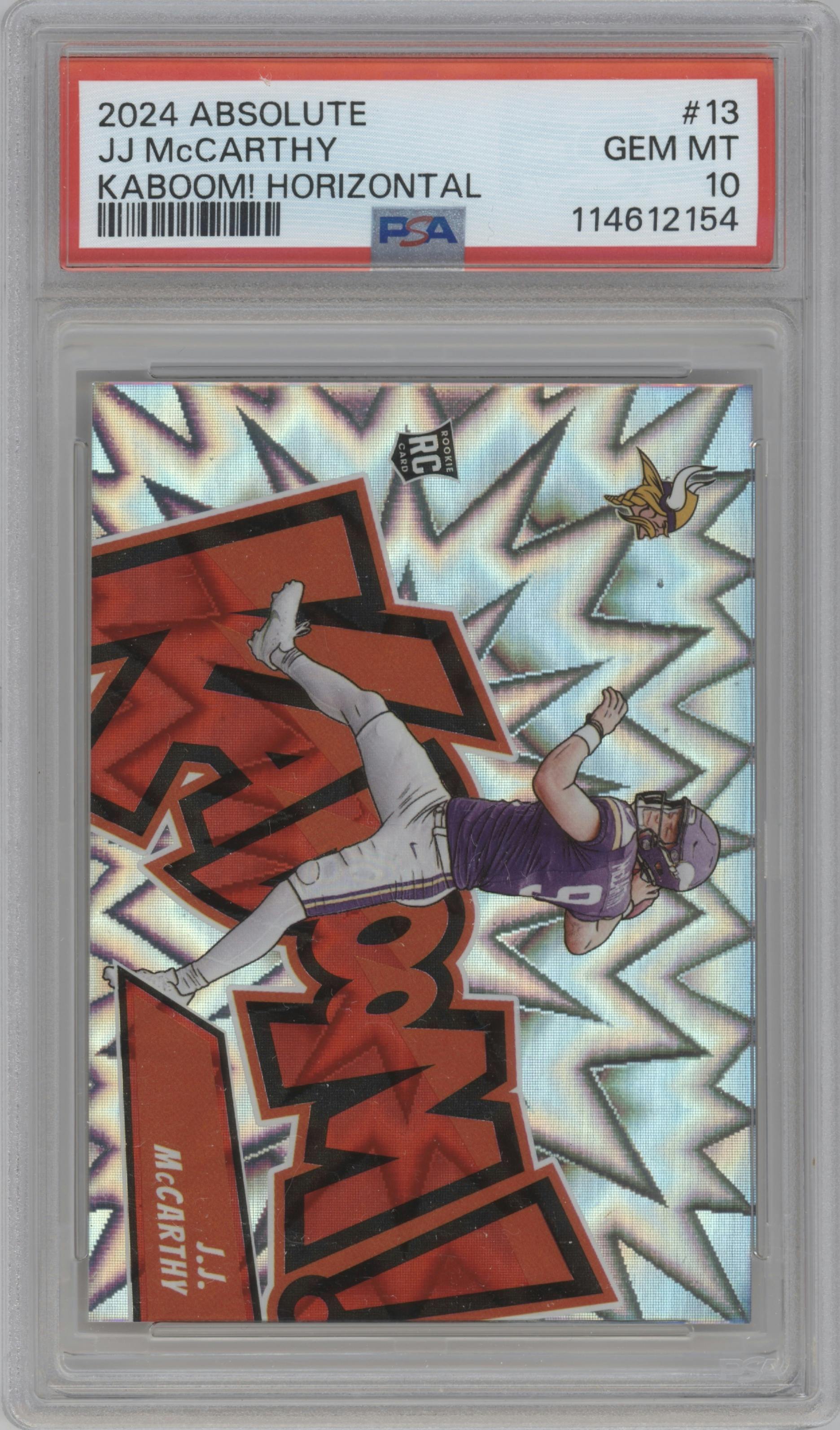 J.J. McCarthy from the 2024 Panini Absolute set graded by PSA and given an overall grade of 10.