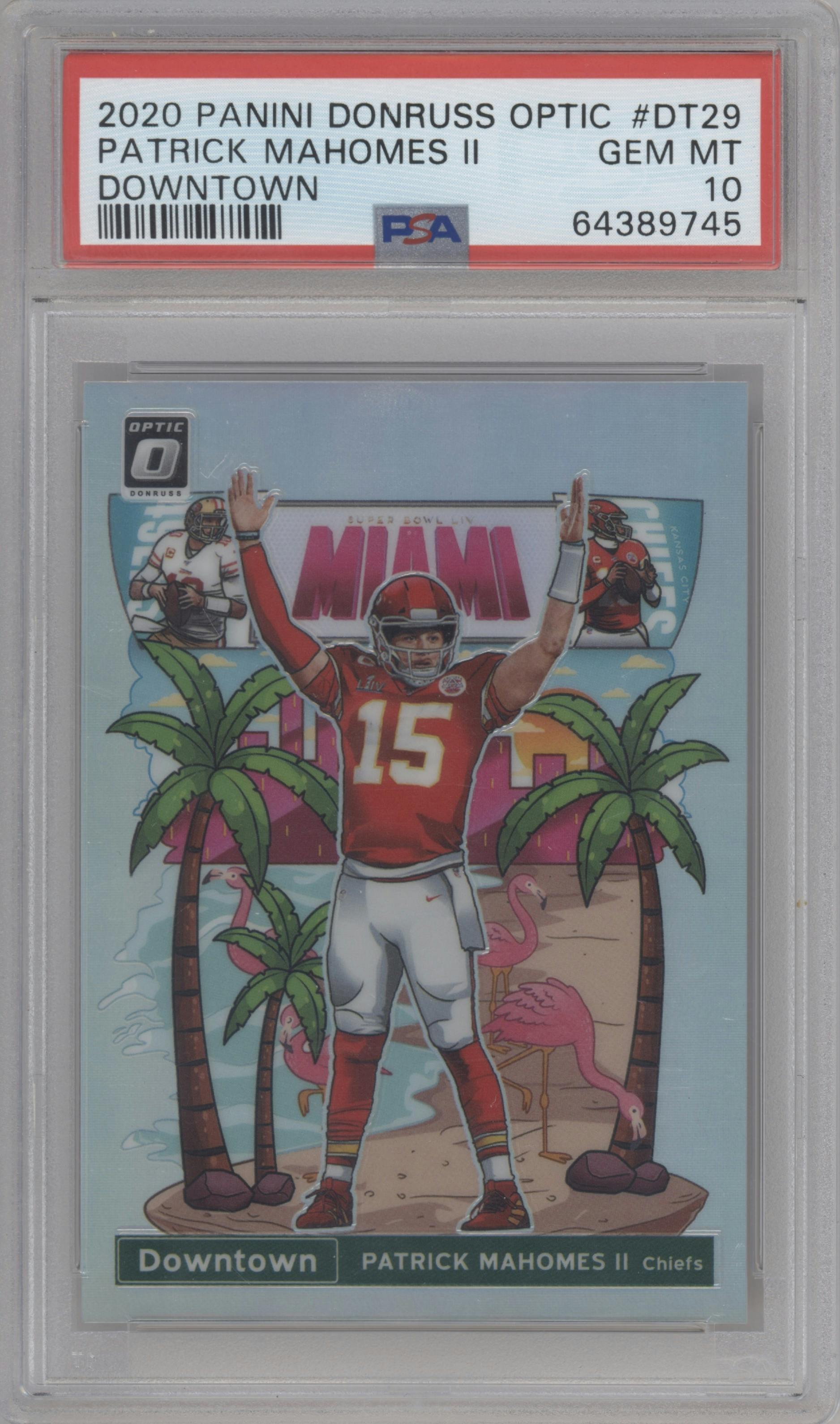 Patrick Mahomes II from the 2020 Panini Donruss Optic set graded by PSA and given an overall grade of 10.