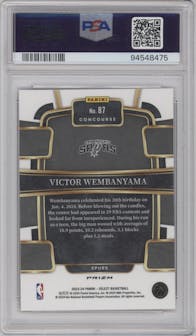 Victor Wembanyama from the 2023-24 Panini Select  set featuring a Red Cracked Ice parallel graded by PSA and given an overall grade of 10.