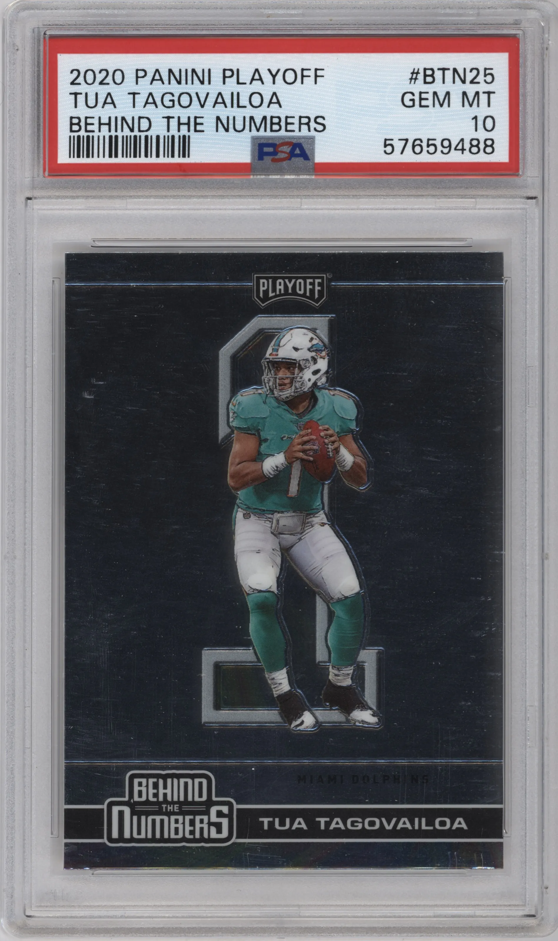 2020 Panini Playoff Behind the Numbers Tua Tagovailoa PSA 10