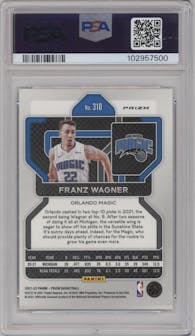 Franz Wagner from the 2021-22 Panini Prizm  set featuring a Factory Box Set parallel graded by PSA and given an overall grade of 10.