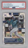 Julio Rodriguez from the 2022 Panini Donruss set featuring a Diamond parallel graded by PSA and given an overall grade of 9.