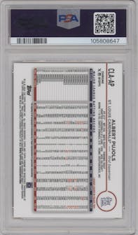 Albert Pujols from the 2024 Topps Chrome set featuring a Orange Refractor parallel graded by PSA and given an overall grade of 10.
