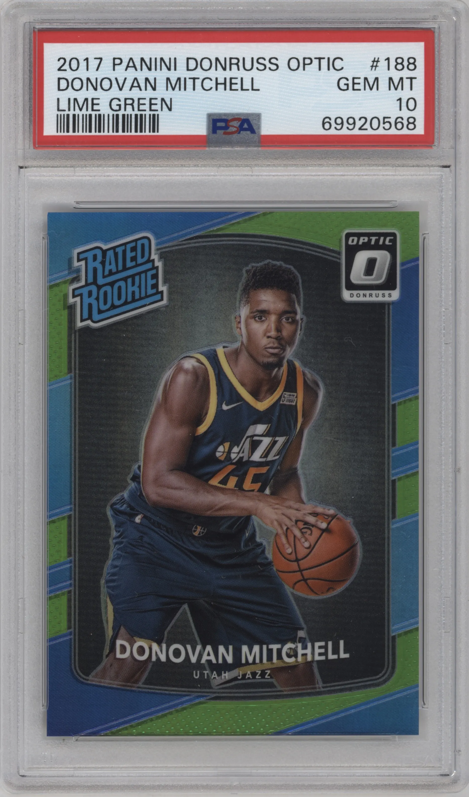 2017 Panini Donruss Optic Rated Rookie Donovan Mitchell Lime Green PSA 10