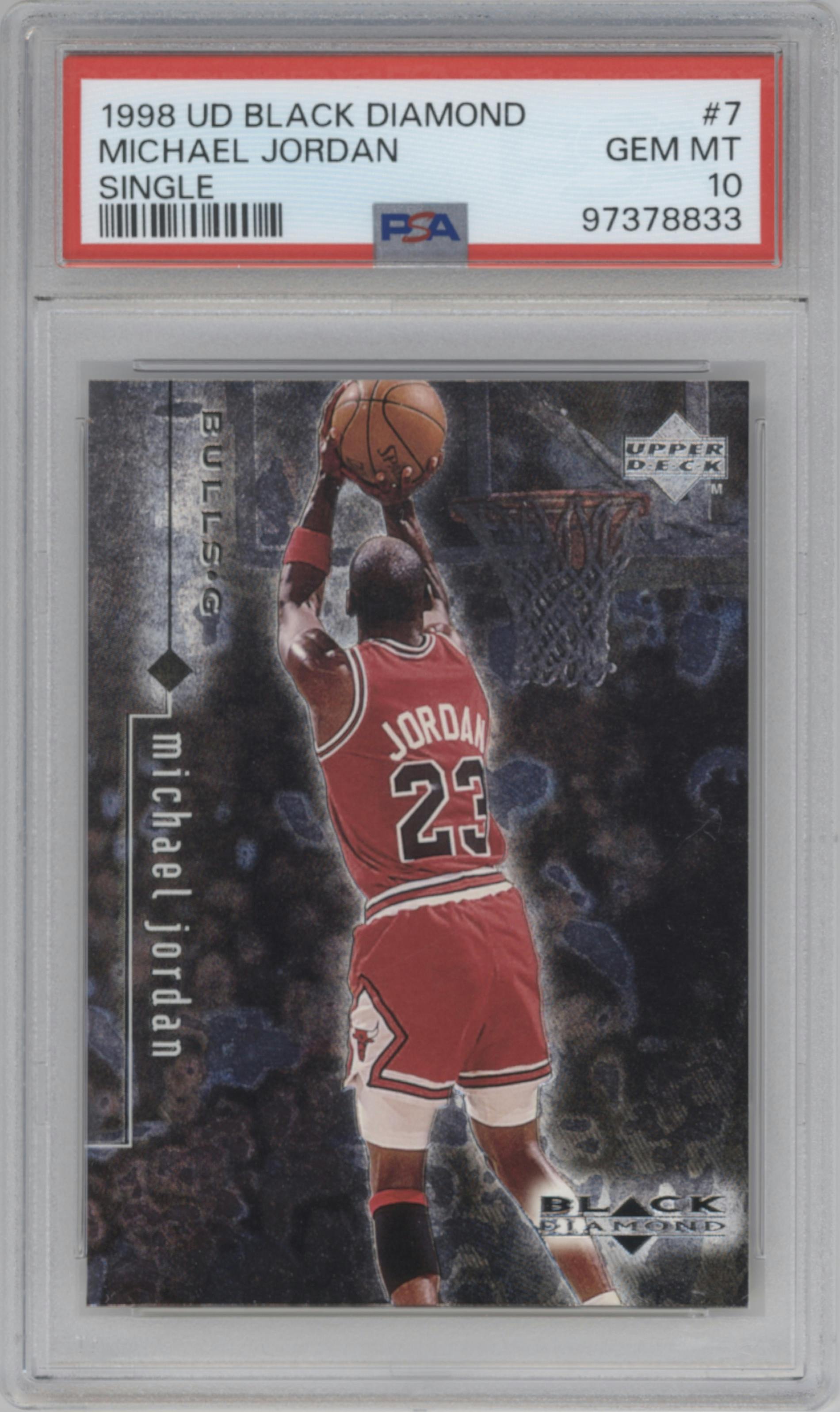 Michael Jordan from the 1998-99 Upper Deck Black Diamond set graded by PSA and given an overall grade of 10.