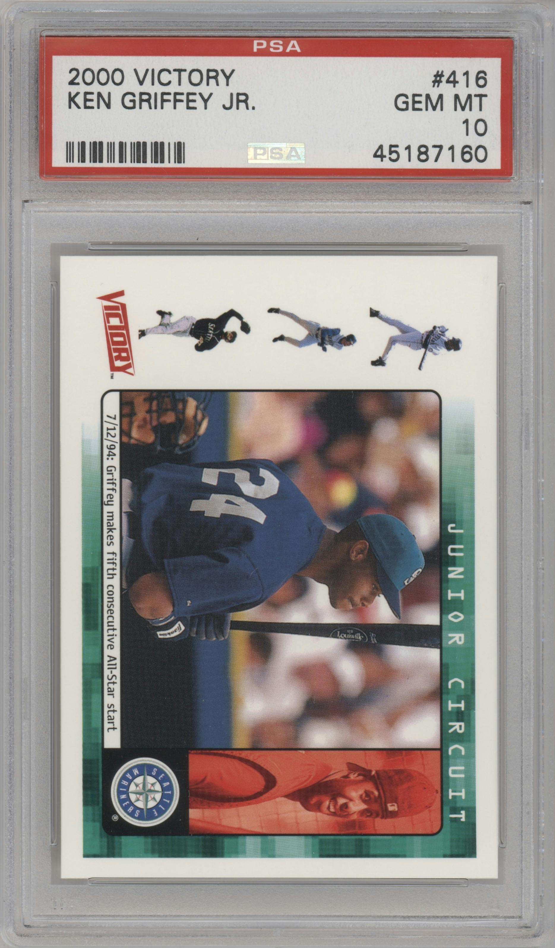 Ken Griffey Jr. from the 2000 Upper Deck Victory set graded by PSA and given an overall grade of 10.