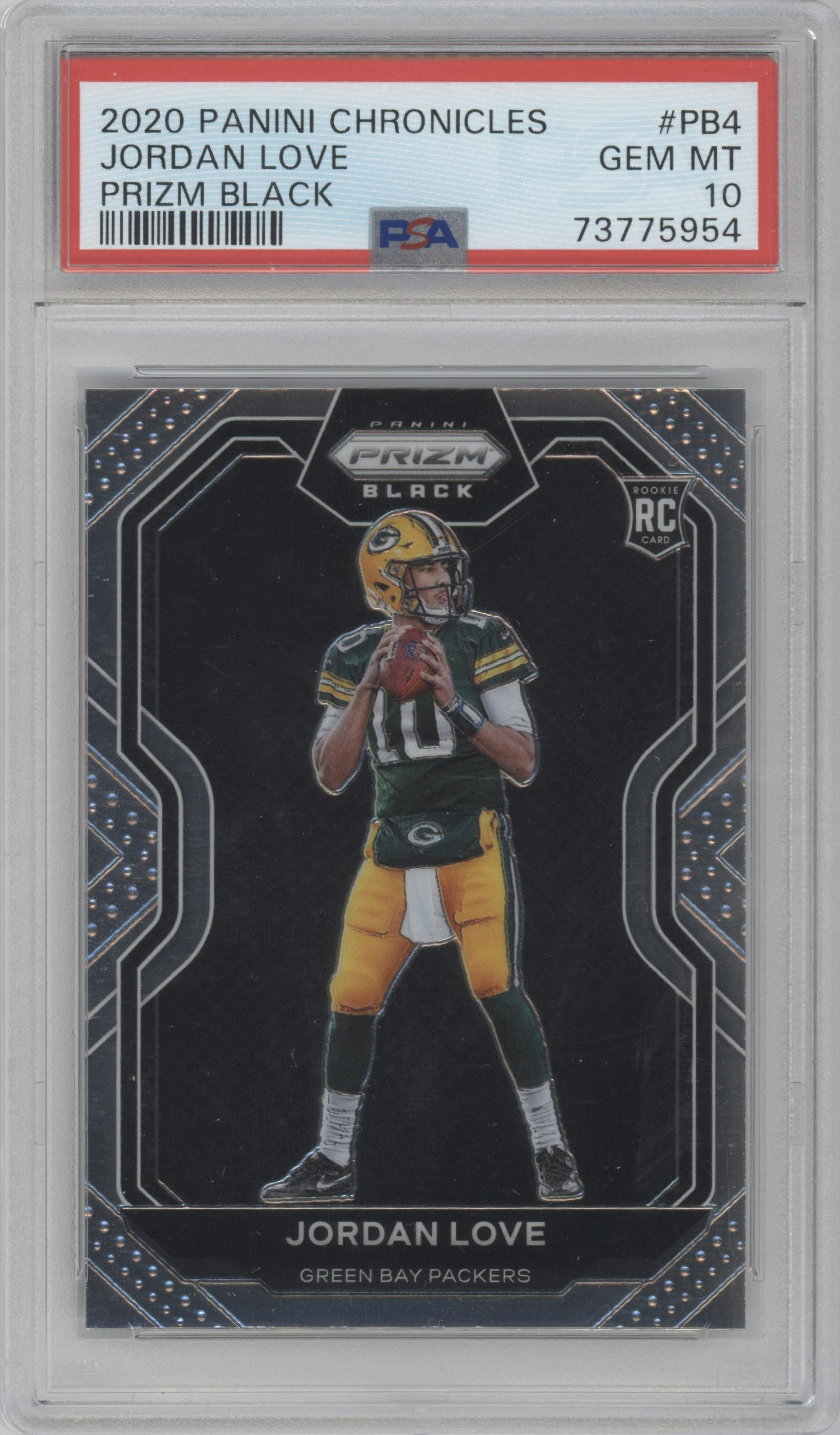 Jordan Love from the 2020 Panini Chronicles set graded by PSA and given an overall grade of 10.