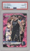 Luka Doncic from the 2024-25 Panini Prizm set featuring a Pink Ice parallel graded by PSA and given an overall grade of 10.