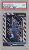 Jalen Brunson from the 2018-19 Panini Prizm set featuring a Red White Blue Prizm parallel graded by PSA and given an overall grade of 9.