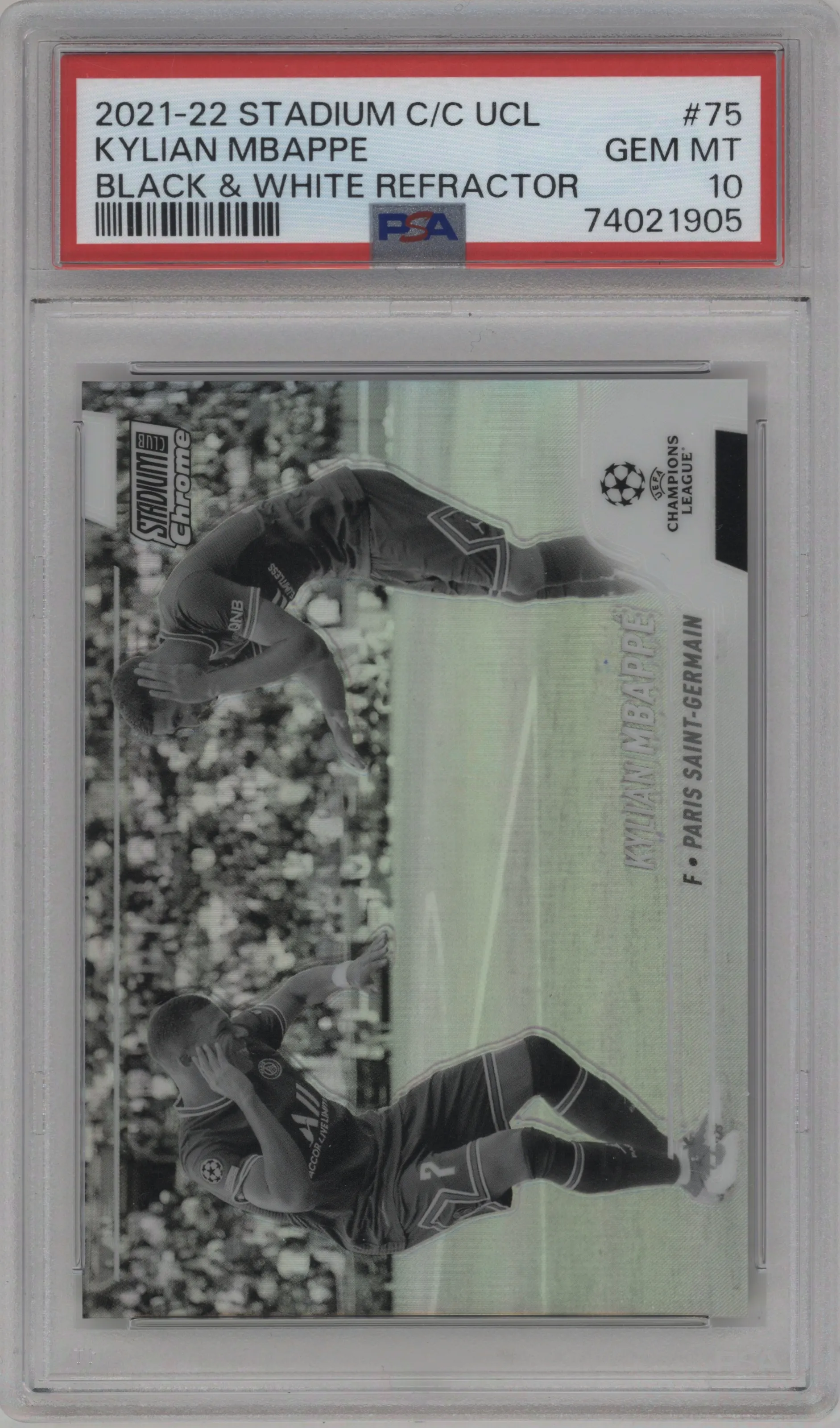 2021 Topps Stadium Club Chrome UEFA Champions League Kylian Mbappe Black & White Refractor #75 PSA 10