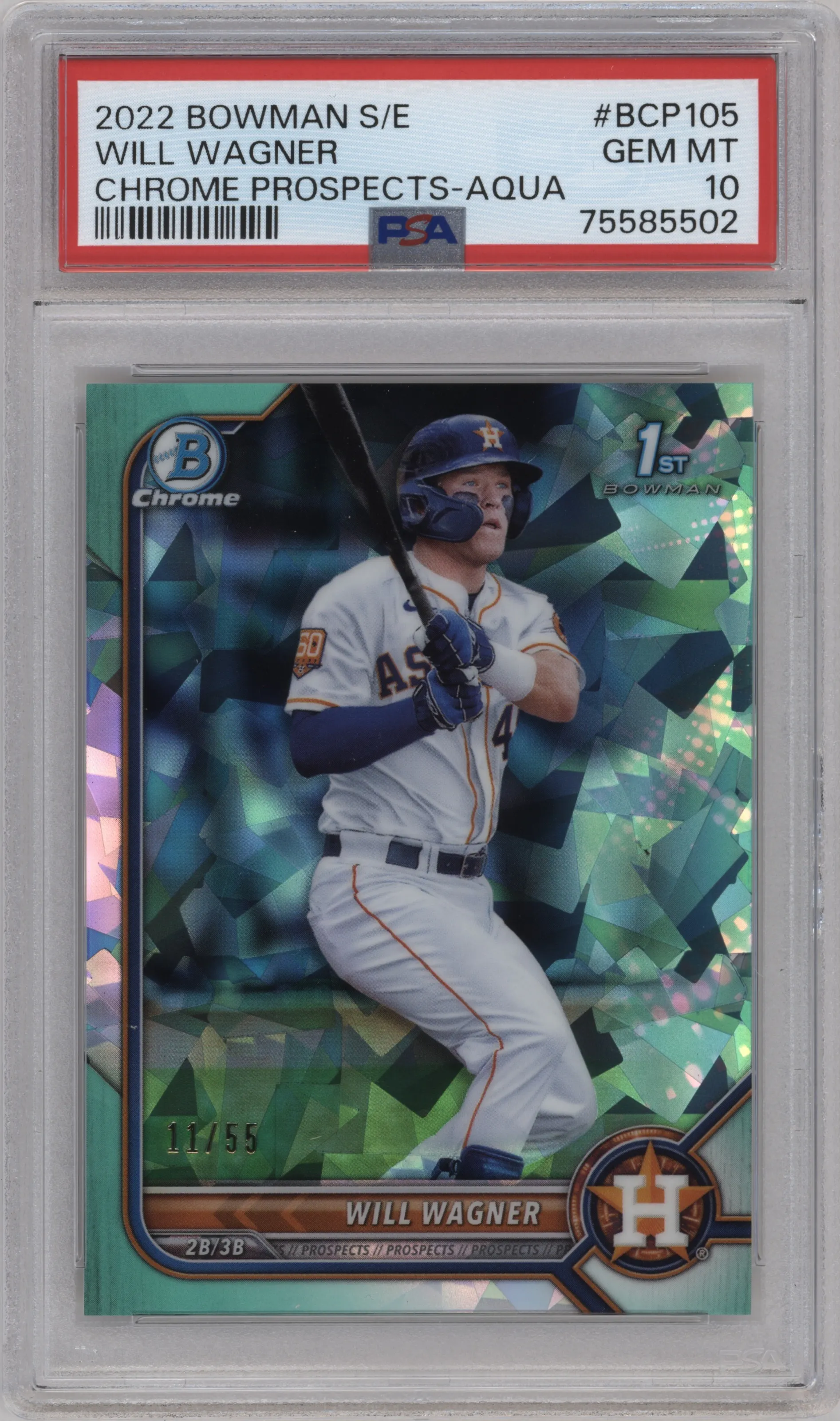 2022 Bowman Sapphire Edition Chr.Pros. Will Wagner Aqua PSA 10