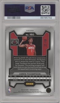 Amen Thompson from the 2023-24 Panini Prizm set featuring a Choice Red parallel graded by PSA and given an overall grade of 10.