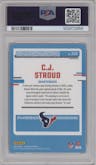 C.J. Stroud from the 2023 Panini Donruss set featuring a Red & Green parallel graded by PSA and given an overall grade of 10.