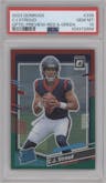 C.J. Stroud from the 2023 Panini Donruss set featuring a Red & Green parallel graded by PSA and given an overall grade of 10.