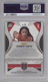 Chennedy Carter from the 2020 Panini Prizm WNBA set featuring a Purple Prizm parallel graded by PSA and given an overall grade of 10.