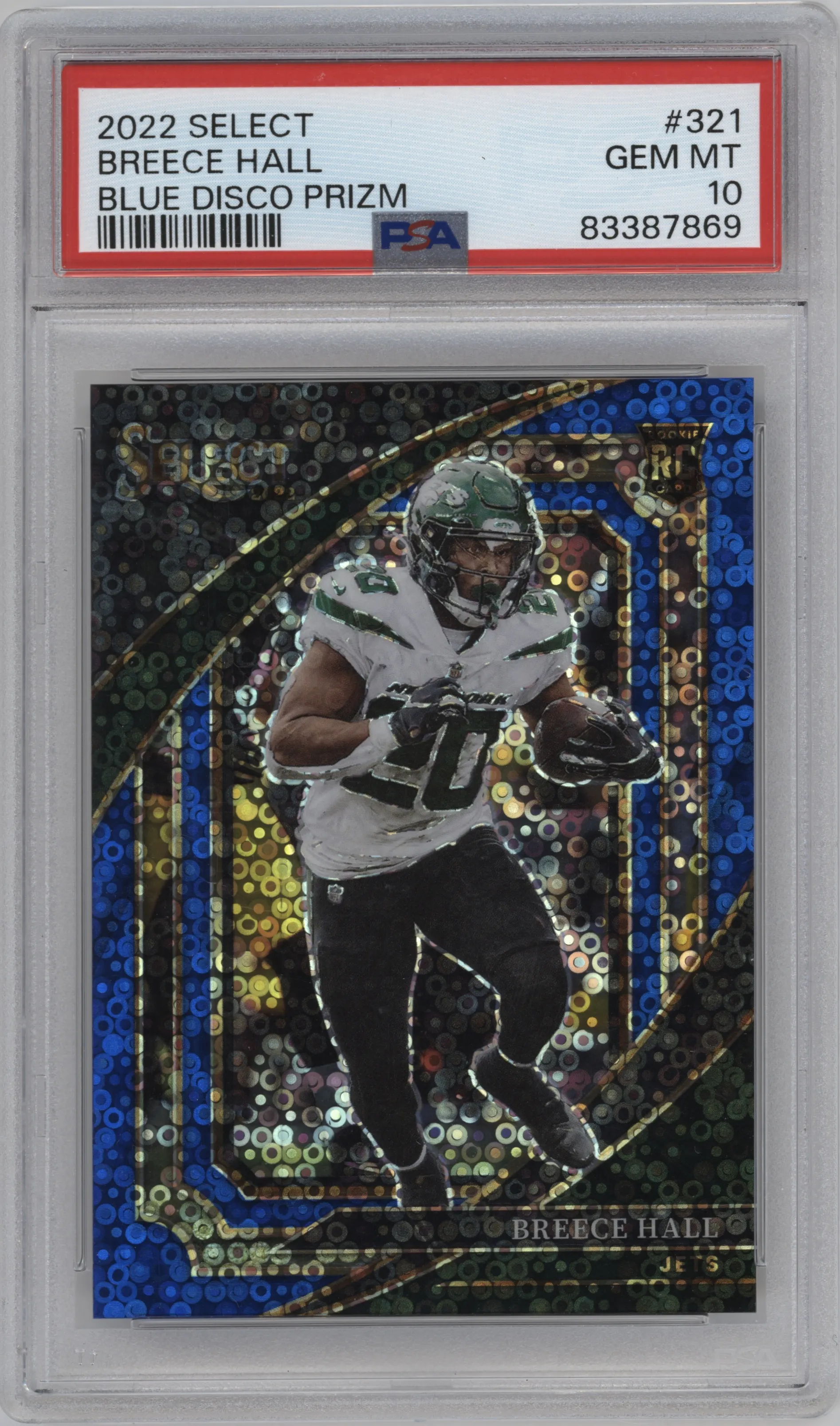 2022 Panini Select Suite Lvl. Breece Hall Blue Disco #321 PSA 10