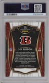 Joe Burrow from the 2020 Panini Select set featuring a Silver Prizm parallel graded by PSA and given an overall grade of 9.