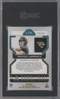 Trevor Lawrence from the 2021 Panini Prizm set graded by SGC and given an overall grade of 10.
