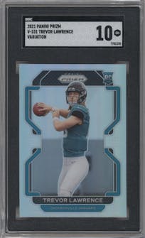 Trevor Lawrence from the 2021 Panini Prizm set graded by SGC and given an overall grade of 10.