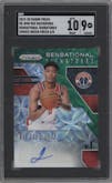 Rui Hachimura from the 2019-20 Panini Prizm set featuring a Choice Green parallel graded by SGC and given an overall grade of 9.