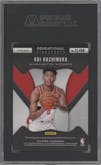 Rui Hachimura from the 2019-20 Panini Prizm set featuring a Choice Green parallel graded by SGC and given an overall grade of 9.