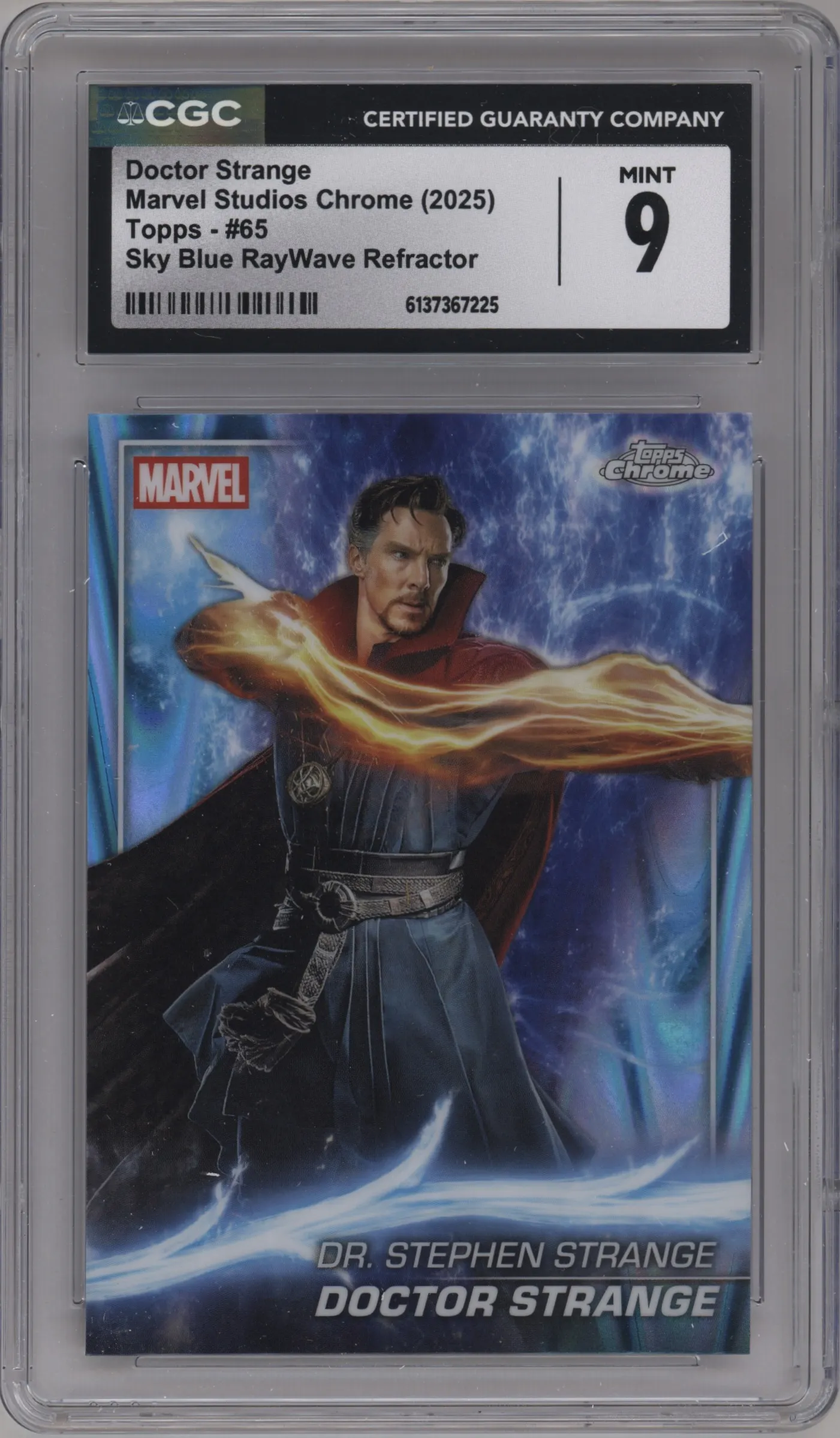 2025 Topps Chrome Marvel Studios Doctor Strange Sky Blue RayWave Refractor #65 CGC 9