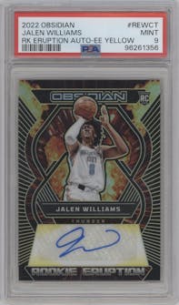 Jalen Williams from the 2022-23 Panini Obsidian set featuring a Electric Etch Yellow parallel graded by PSA and given an overall grade of 9.