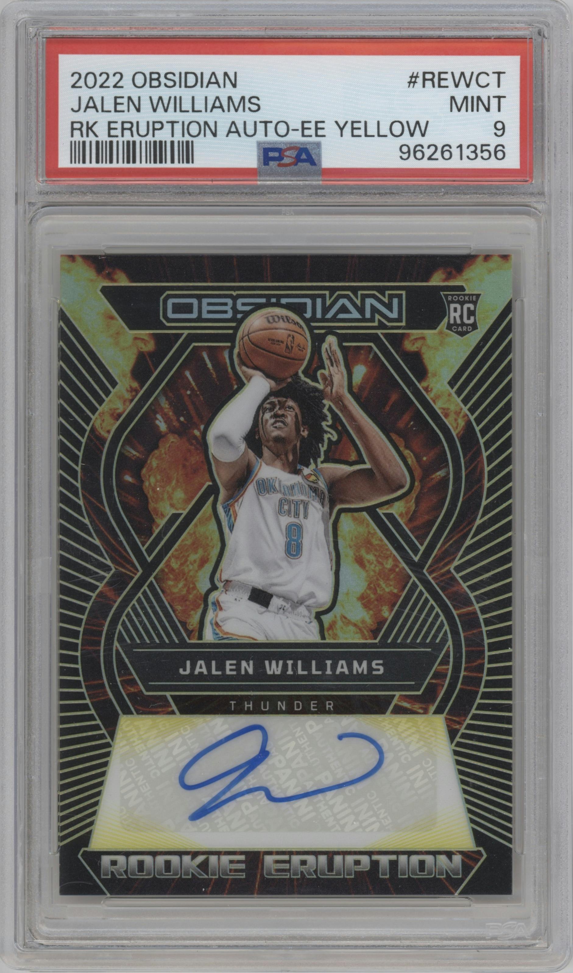 Jalen Williams from the 2022-23 Panini Obsidian set featuring a Electric Etch Yellow parallel graded by PSA and given an overall grade of 9.
