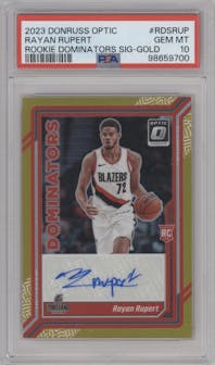Rayan Rupert from the 2023-24 Donruss Optic set featuring a Gold parallel graded by PSA and given an overall grade of 10.