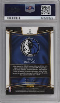 Luka Doncic from the 2018-19 Panini Select  set featuring a Light Blue Prizm parallel graded by PSA and given an overall grade of 10.