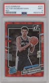 Victor Wembanyama from the 2023-24 Panini Donruss set featuring a Red parallel graded by PSA and given an overall grade of 9.
