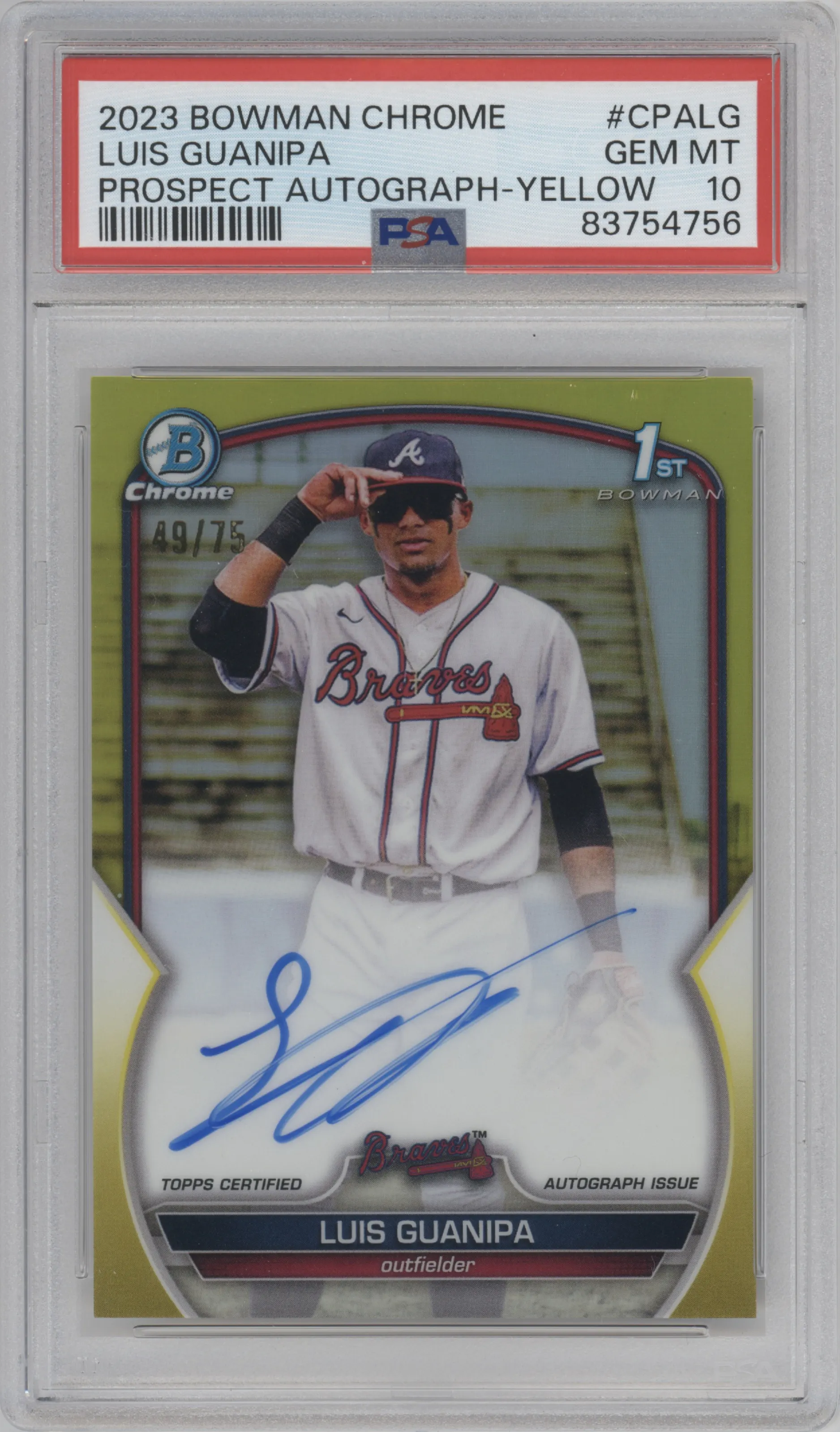 2023 Bowman Chrome Chr.Pros.Auto Luis Guanipa Yellow Refractor PSA 10