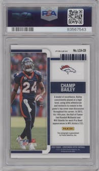 Champ Bailey from the 2022 Panini Contenders Optic set featuring a Green Pulsar parallel graded by PSA and given an overall grade of 10.